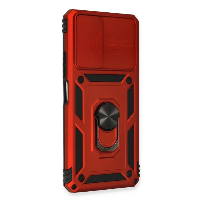 Durukar®   Redmi Note 10 Pro Kılıf Pars Lens Yüzüklü Silikon - Kırmızı
