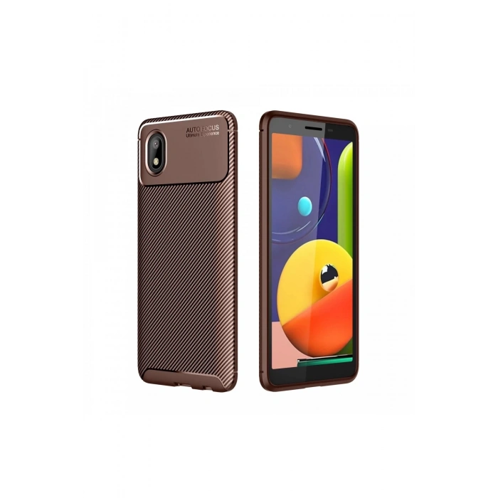 Mey İthalat®  Samsung Galaxy A01 Core Kılıf Auto Focus Karbon Kapak - Kahverengi