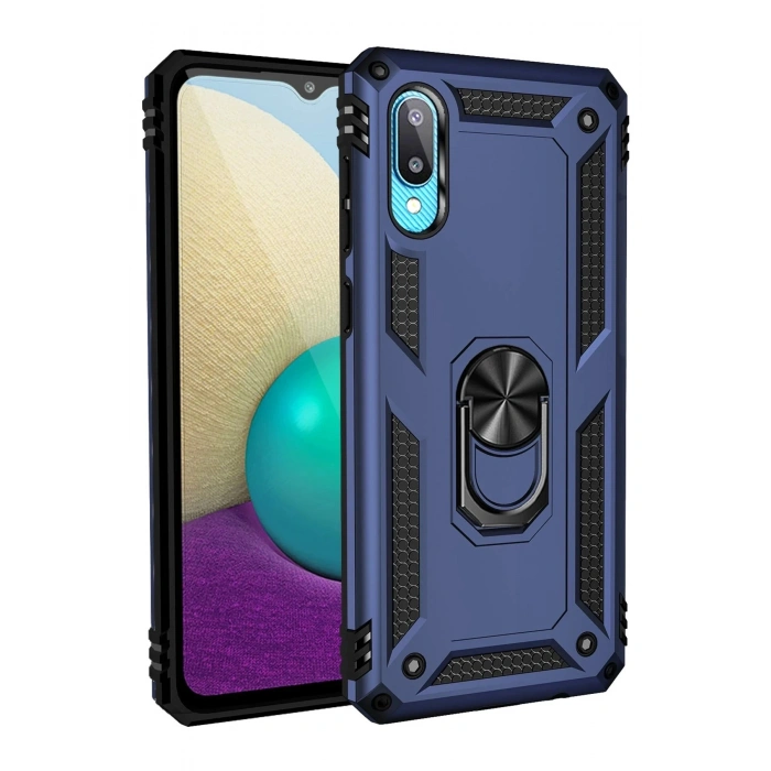 Durukar®  Samsung Galaxy A02 Kılıf Sofya Yüzüklü Silikon Kapak - Lacivert