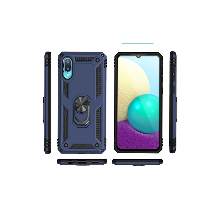 Durukar®  Samsung Galaxy A02 Kılıf Sofya Yüzüklü Silikon Kapak - Lacivert