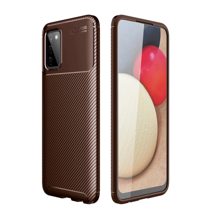 Durukar®  Samsung Galaxy A02S Kılıf Auto Focus Karbon Kapak - Kahverengi