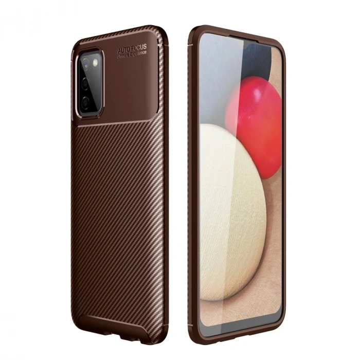 Durukar®  Samsung Galaxy A02S Kılıf Auto Focus Karbon Kapak - Kahverengi