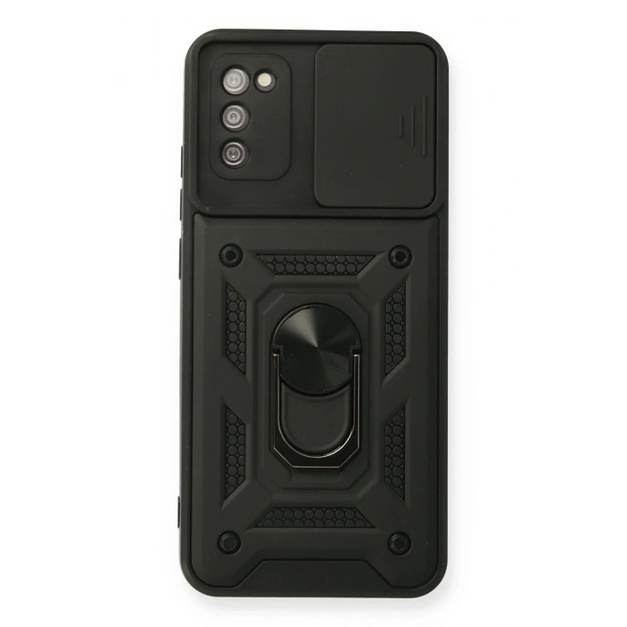 Durukar®  Samsung Galaxy A02S Kılıf Pars Lens Yüzüklü Silikon - Siyah