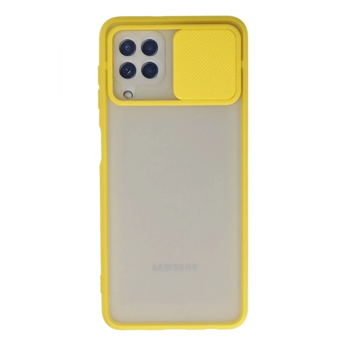Mey İthalat®  Samsung Galaxy A22 Kılıf Palm Buzlu Kamera Sürgülü Silikon - Sarı