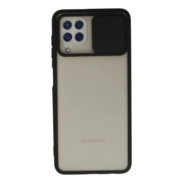 Durukar®  Samsung Galaxy A22 Kılıf Palm Buzlu Kamera Sürgülü Silikon - Siyah