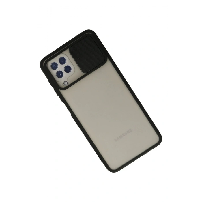 Durukar®  Samsung Galaxy A22 Kılıf Palm Buzlu Kamera Sürgülü Silikon - Siyah