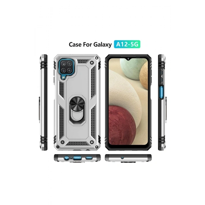 Durukar®  Samsung Galaxy A22 Kılıf Sofya Yüzüklü Silikon Kapak - Gümüş