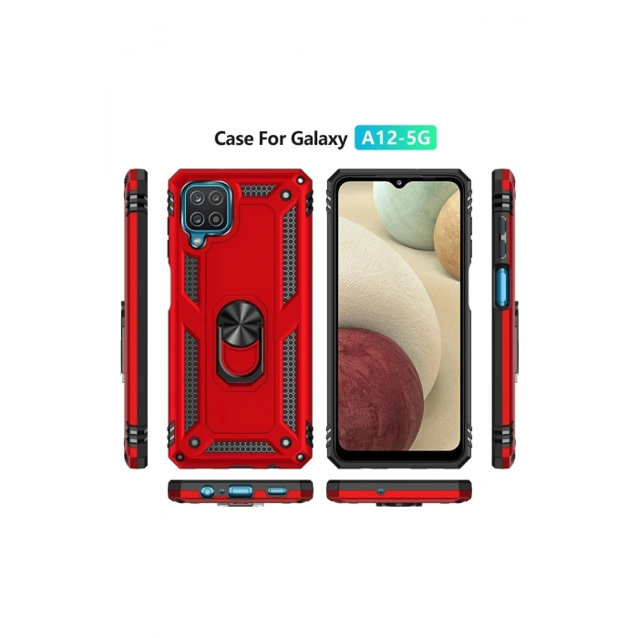 Durukar®  Samsung Galaxy A22 Kılıf Sofya Yüzüklü Silikon Kapak - Kırmızı