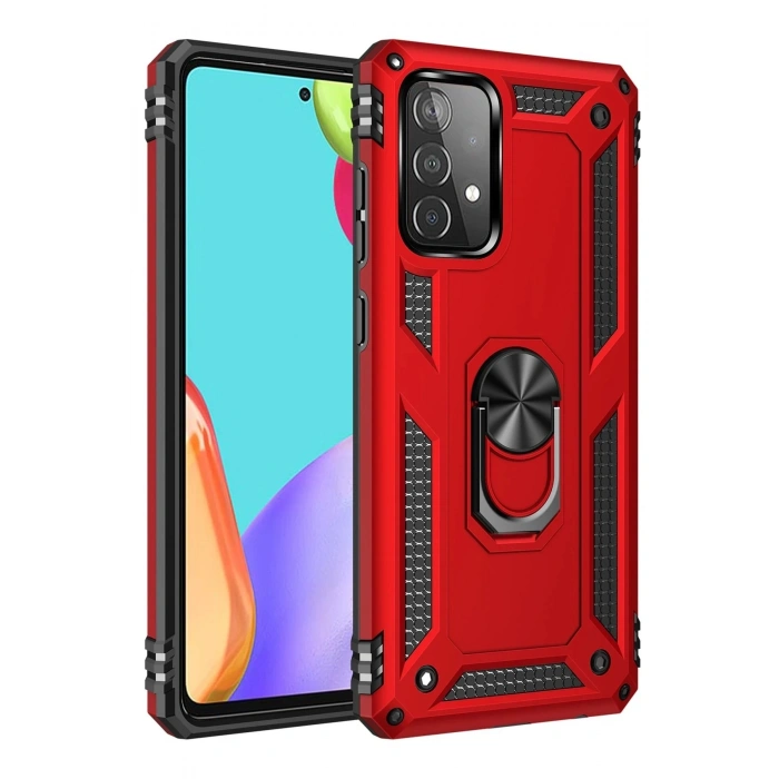 Durukar®  Samsung Galaxy A52 Kılıf Sofya Yüzüklü Silikon Kapak - Kırmızı