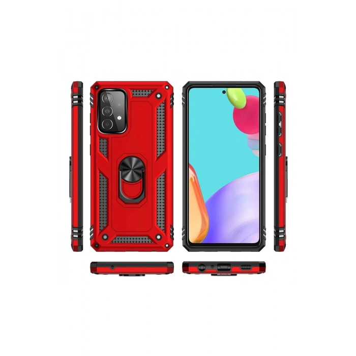 Durukar®  Samsung Galaxy A52 Kılıf Sofya Yüzüklü Silikon Kapak - Kırmızı