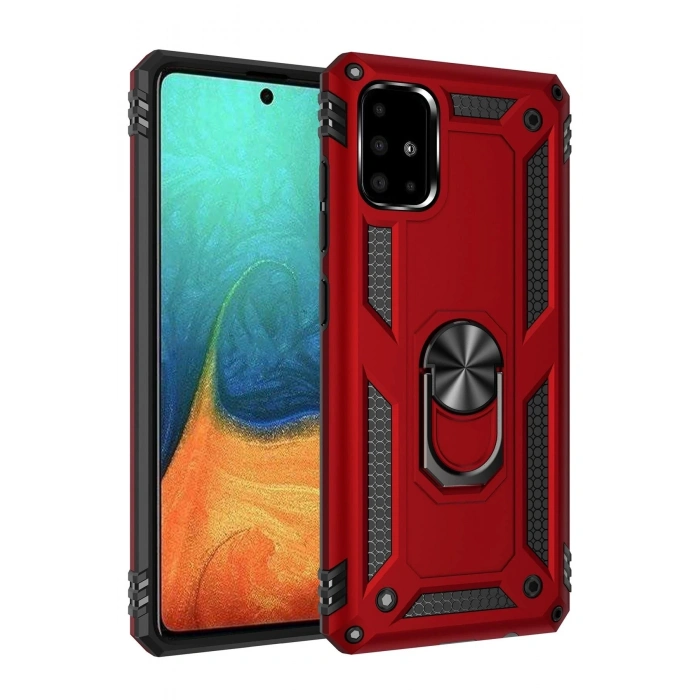 Durukar®  Samsung Galaxy A71 Kılıf Sofya Yüzüklü Silikon Kapak - Kırmızı