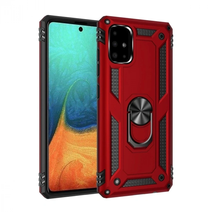 Durukar®  Samsung Galaxy A71 Kılıf Sofya Yüzüklü Silikon Kapak - Kırmızı