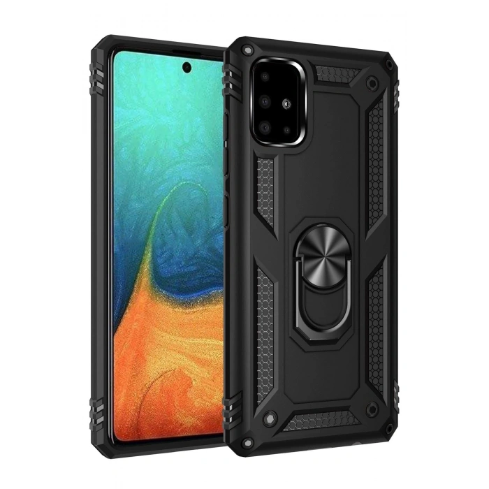 Durukar®  Samsung Galaxy A71 Kılıf Sofya Yüzüklü Silikon Kapak - Siyah