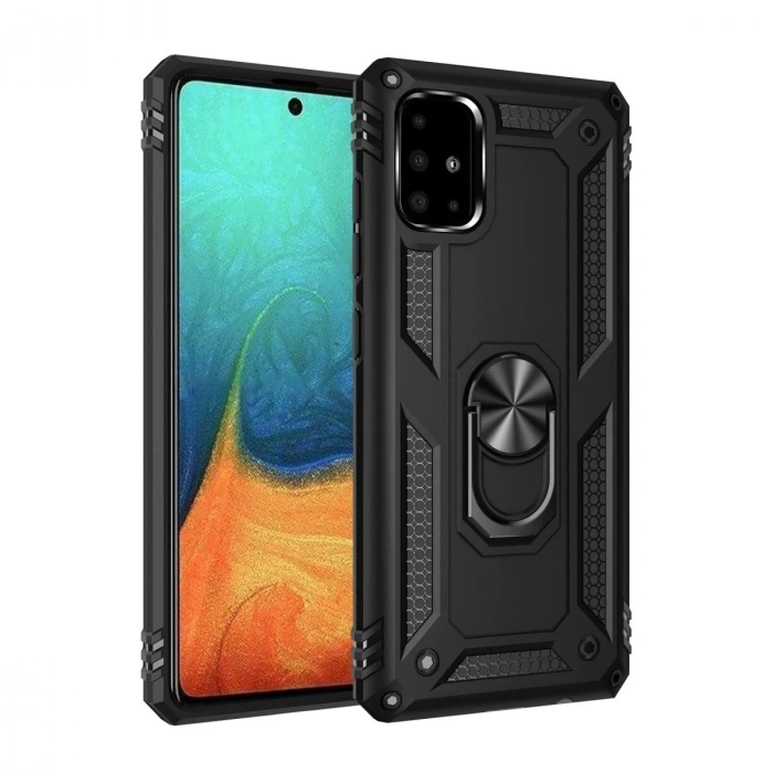 Durukar®  Samsung Galaxy A71 Kılıf Sofya Yüzüklü Silikon Kapak - Siyah