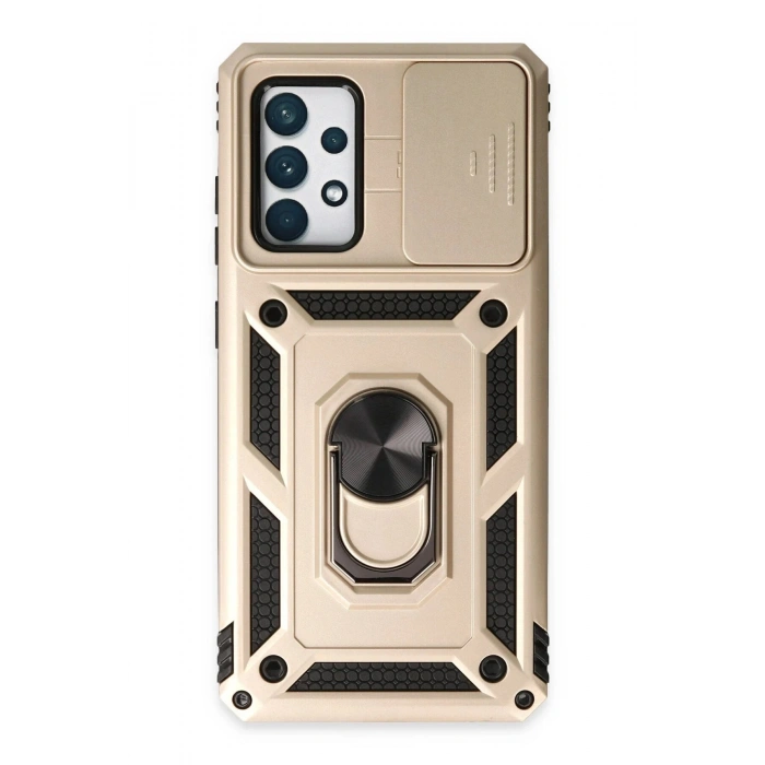 Durukar®  Samsung Galaxy A72 Kılıf Pars Lens Yüzüklü Silikon - Gold