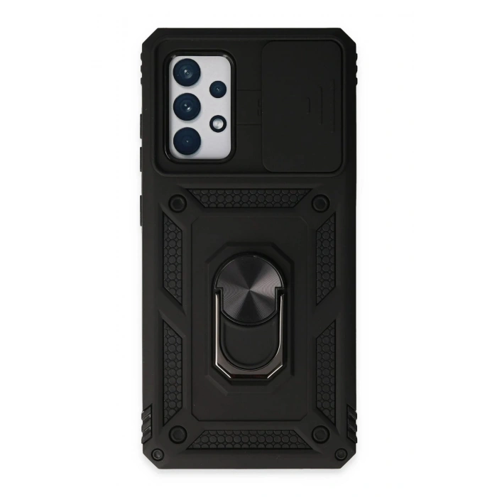 Durukar®  Samsung Galaxy A72 Kılıf Pars Lens Yüzüklü Silikon - Siyah