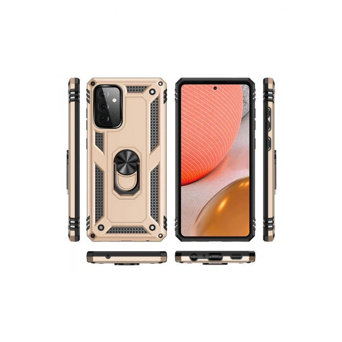 Durukar®  Samsung Galaxy A72 Kılıf Sofya Yüzüklü Silikon Kapak - Gold