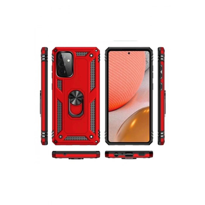 Durukar®  Samsung Galaxy A72 Kılıf Sofya Yüzüklü Silikon Kapak - Kırmızı