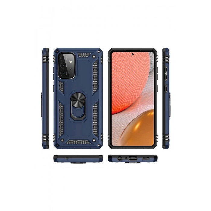 Durukar®  Samsung Galaxy A72 Kılıf Sofya Yüzüklü Silikon Kapak - Lacivert