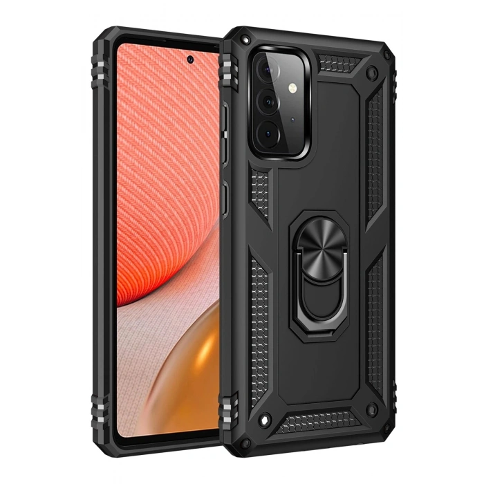 Durukar®  Samsung Galaxy A72 Kılıf Sofya Yüzüklü Silikon Kapak - Siyah