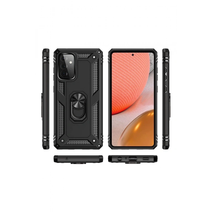 Durukar®  Samsung Galaxy A72 Kılıf Sofya Yüzüklü Silikon Kapak - Siyah