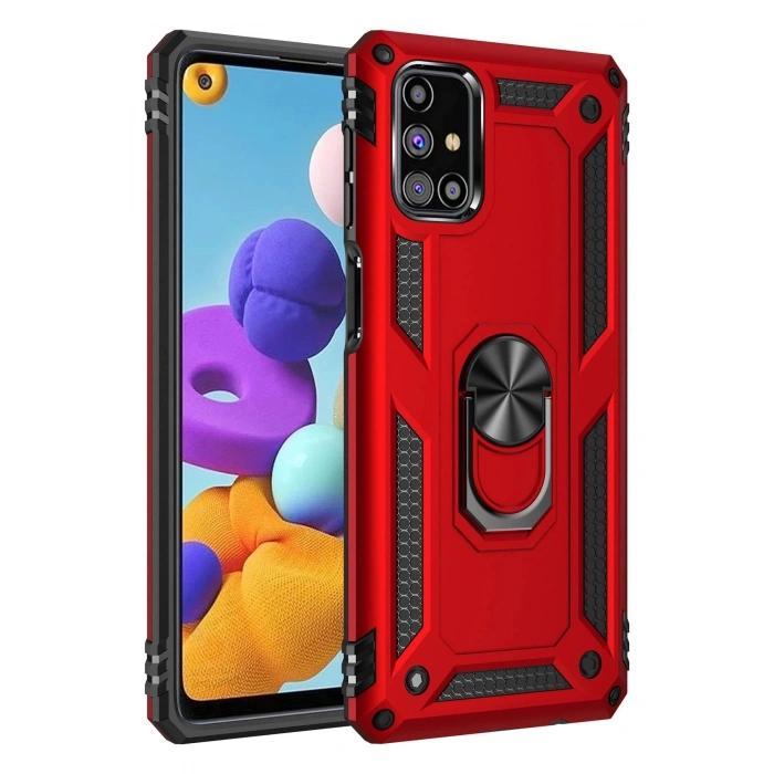 Durukar®  Samsung Galaxy M31S Kılıf Sofya Yüzüklü Silikon Kapak - Kırmızı