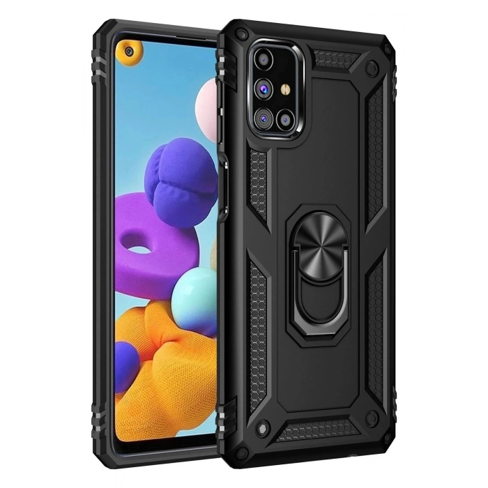 Durukar®  Samsung Galaxy M31S Kılıf Sofya Yüzüklü Silikon Kapak - Siyah