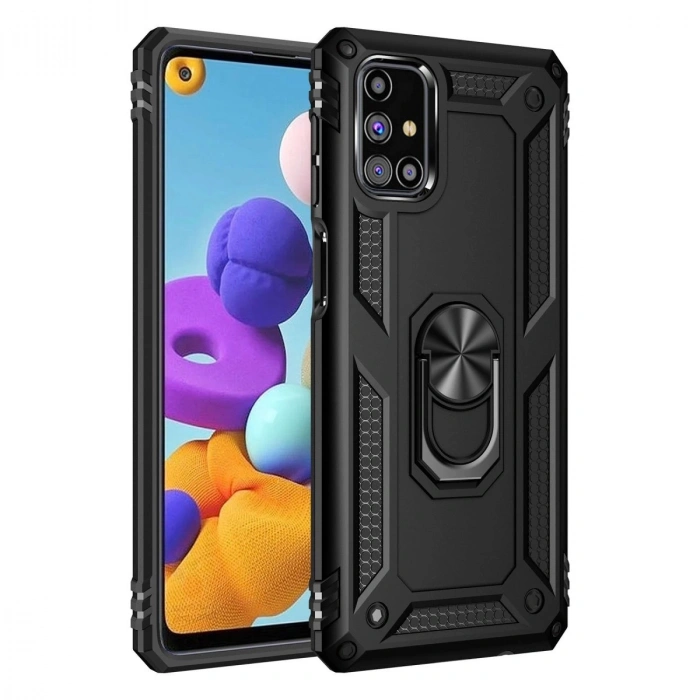 Durukar®  Samsung Galaxy M31S Kılıf Sofya Yüzüklü Silikon Kapak - Siyah