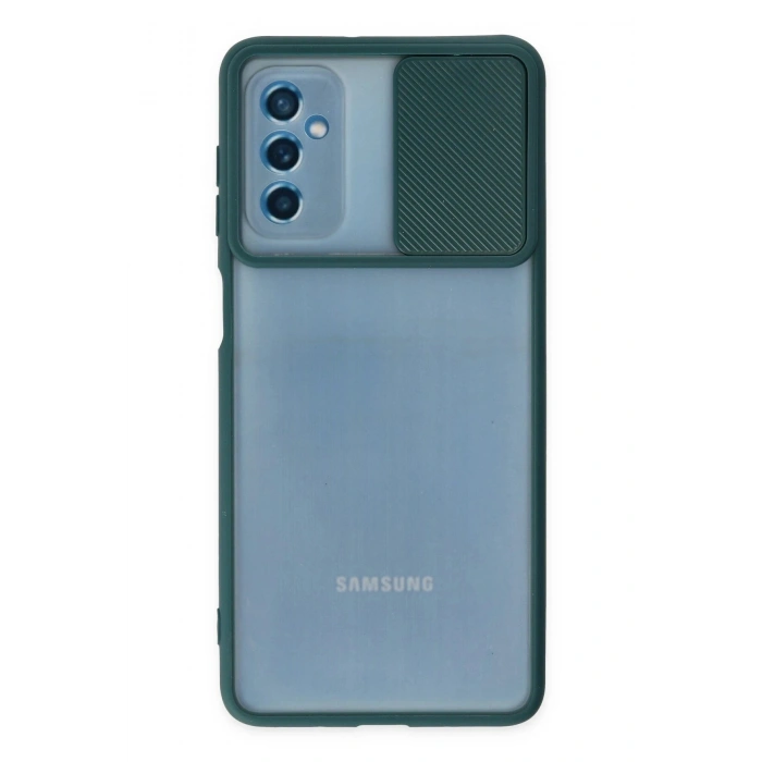 Durukar®  Samsung Galaxy M52 5G Kılıf Palm Buzlu Kamera Sürgülü Silikon - Yeşil