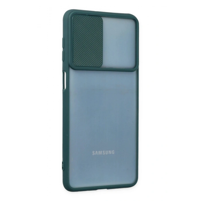 Durukar®  Samsung Galaxy M52 5G Kılıf Palm Buzlu Kamera Sürgülü Silikon - Yeşil
