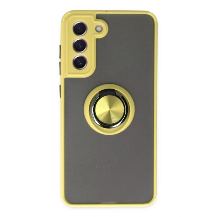 Durukar®  Samsung Galaxy S21 FE Kılıf Montreal Yüzüklü Silikon Kapak - Sarı