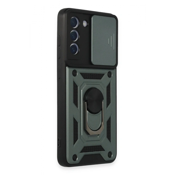 Durukar®  Samsung Galaxy S21 FE Kılıf Pars Lens Yüzüklü Silikon - Yeşil