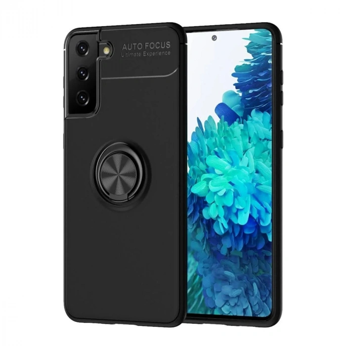 Durukar®  Samsung Galaxy S21 Plus Kılıf Range Yüzüklü Silikon - Siyah