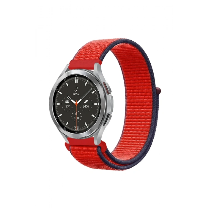 Durukar®  Watch 22mm Hasırlı Cırtcırtlı Kordon - Kırmızı