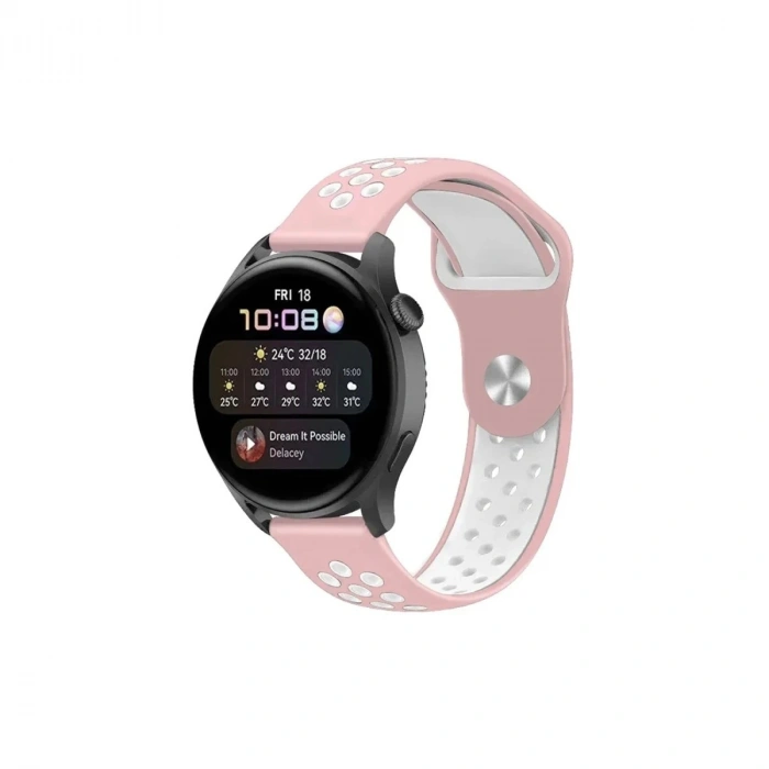 Durukar®  Watch 22mm Spor Delikli Kordon - Pembe-Beyaz