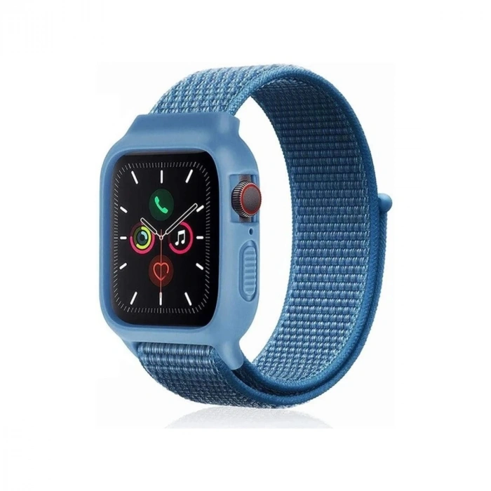 Durukar®   Watch 42mm Hasırlı Cırtcırtlı Kasalı Kordon - Mavi