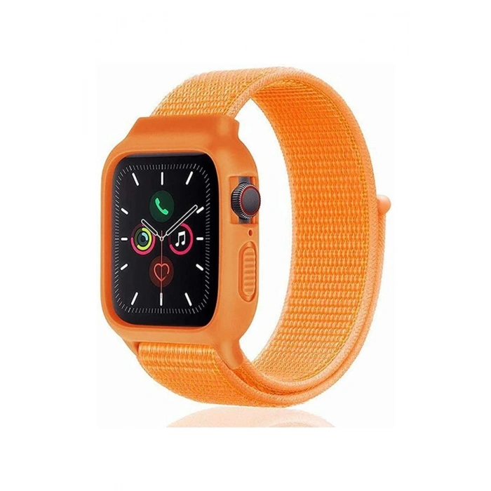 Durukar®   Watch 42mm Hasırlı Cırtcırtlı Kasalı Kordon - Turuncu
