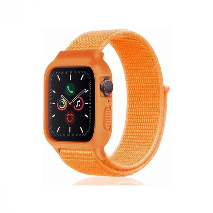 Durukar®   Watch 42mm Hasırlı Cırtcırtlı Kasalı Kordon - Turuncu