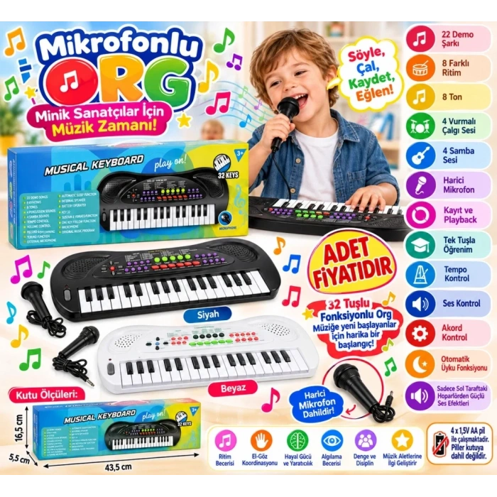 Mikrofonlu Org 32 Tuşlu 3 Yaş Ve Üzeri Oyun Aracı