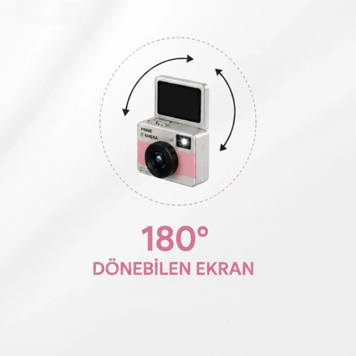 Mini Dijital Retro Kamera - Dönebilen Ekran - Flaşlı