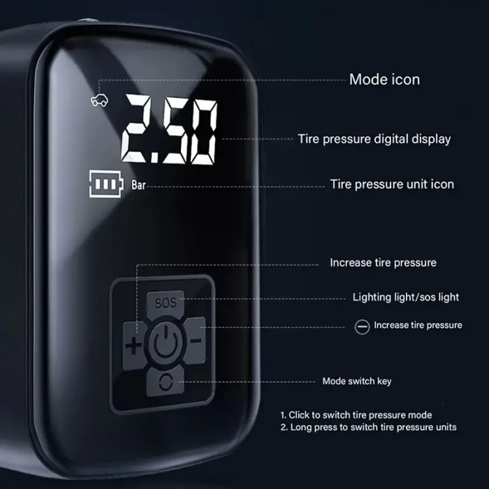 Mini Kablosuz Dijital Taşınabilir Kompresör Araç Lastik Top Şişirme Pompası Hava Kompresörü (5365)