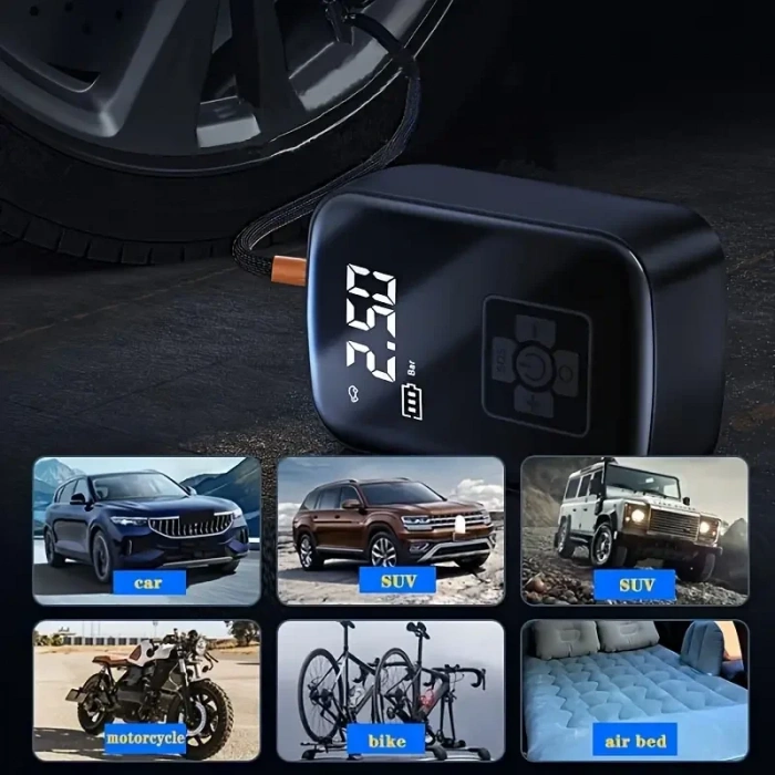 Mini Kablosuz Dijital Taşınabilir Kompresör Araç Lastik Top Şişirme Pompası Hava Kompresörü (5365)