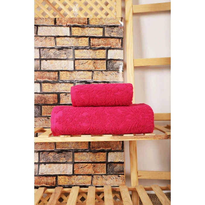 Mira Home 2 Parça Jakarlı Banyo Havlu Takımı Doku Desen Fuşya