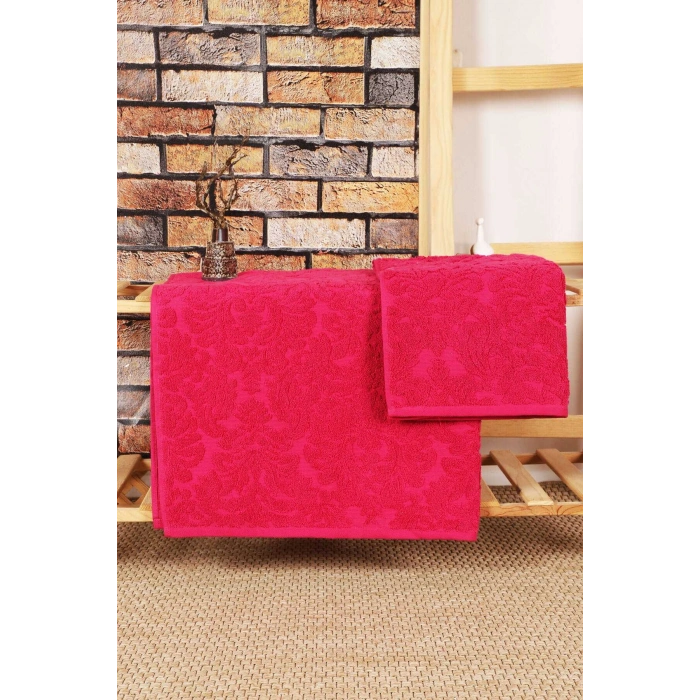 Mira Home 2 Parça Jakarlı Banyo Havlu Takımı Doku Desen Fuşya