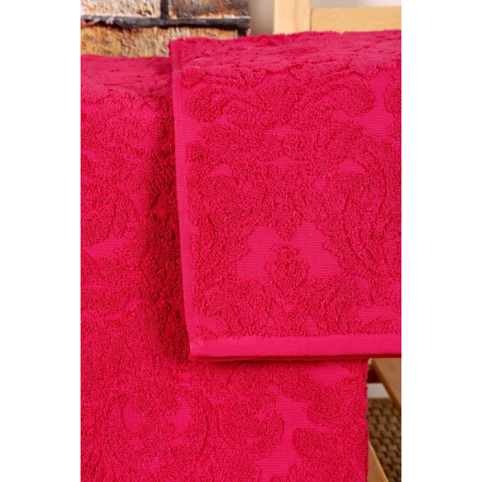 Mira Home 2 Parça Jakarlı Banyo Havlu Takımı Doku Desen Fuşya