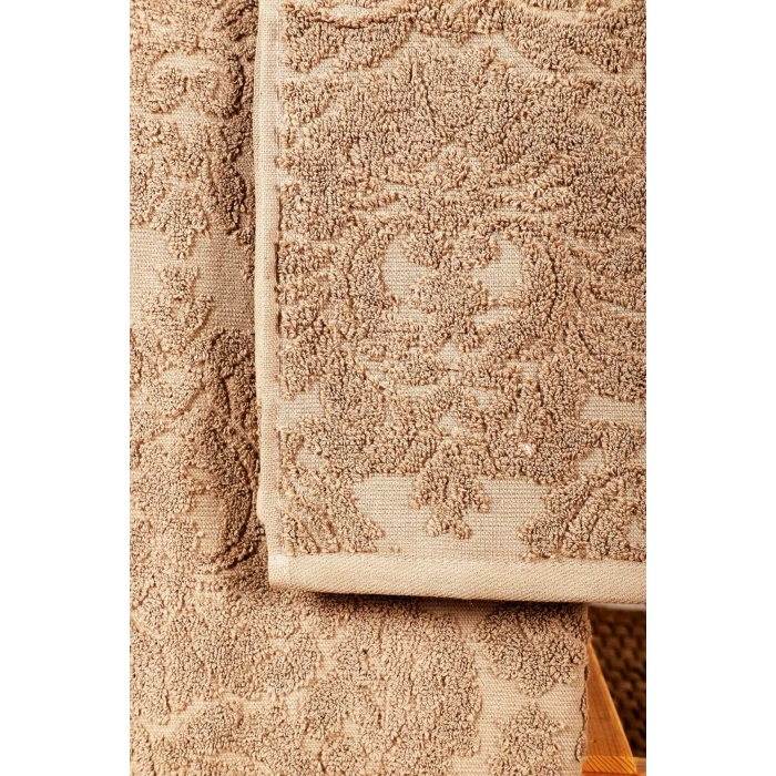 Mira Home 2 Parça Jakarlı Banyo Havlu Takımı Doku Desen Kahve