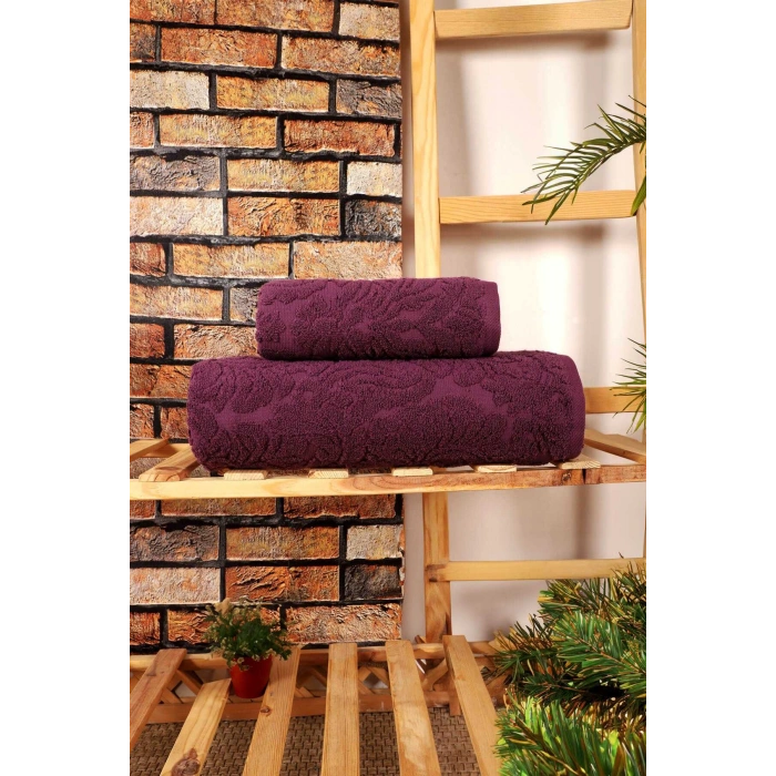 Mira Home 2 Parça Jakarlı Banyo Havlu Takımı Doku Desen Mor