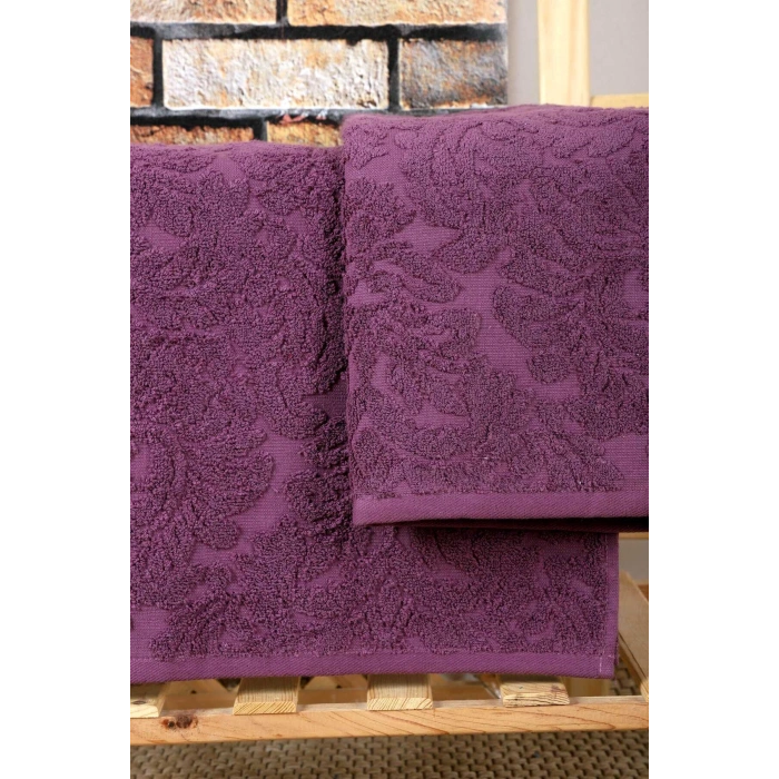 Mira Home 2 Parça Jakarlı Banyo Havlu Takımı Doku Desen Mor