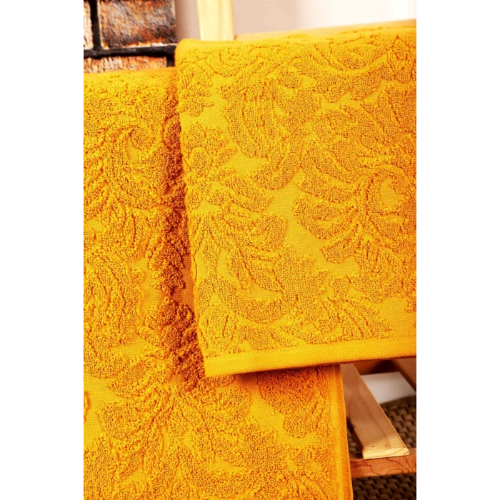 Mira Home 2 Parça Jakarlı Banyo Havlu Takımı Doku Desen Sarı