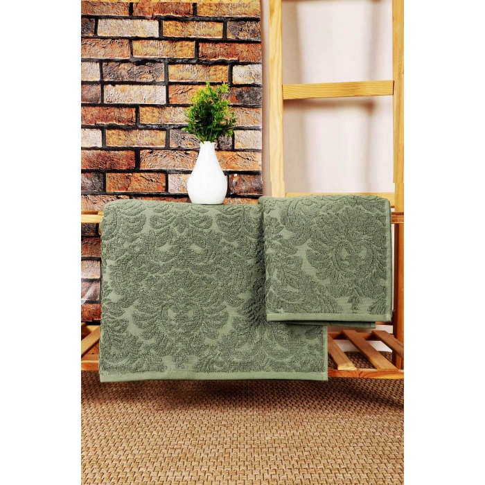 Mira Home 2 Parça Jakarlı Banyo Havlu Takımı Doku Desen Yeşil